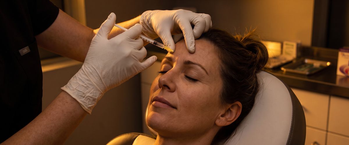 Aplicação de toxina botulínica na testa de paciente na Clincer, São Paulo